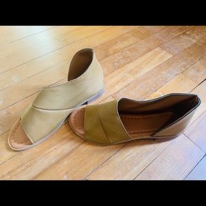Camel low heel asymmetrical ankle